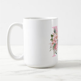 Modern Elegant Rosa Blommigt Initial Namn Monogram Kaffemugg