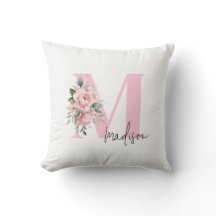 Modern Elegant Rosa Blommigt Initial Namn Monogram
