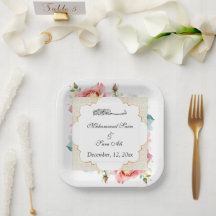 Modern Elegant Rosa Blommigt Nikah Muslimska inbju