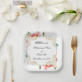 Modern Elegant Rosa Blommigt Nikah Muslimska inbju