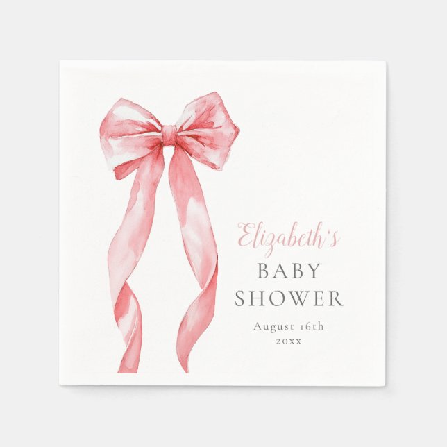 Modern Elegant Rosa Bow Girl Baby Shower Pappersservett (Framsidan)