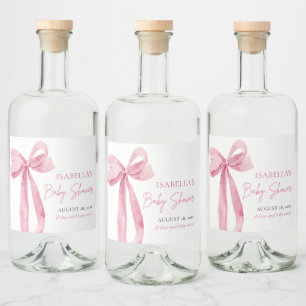 Modern Elegant Rosa Bow Ribbon Baby Shower Spritflaskor Etikett