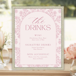 Modern Elegant Rosa Bröllopsdusch Dryckesmeny Skyl Poster