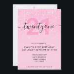 Modern Elegant Rosa Glitter 21:a födelsedag Inbjudningar<br><div class="desc">Modern rosa för kvinnor,  21:a födelsedagsinbjudan. Mall för minimalistisk 21-årsinbjudan med kalligrafi av elegantens handskrivna skript och rosa glitter design.</div>