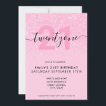 Modern Elegant Rosa Glitter 21:a födelsedag Inbjudningar<br><div class="desc">Modern rosa för kvinnor,  21:a födelsedagsinbjudan. Mall för minimalistisk 21-årsinbjudan med kalligrafi av elegantens handskrivna skript och rosa glitter design.</div>