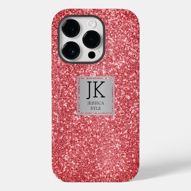 Modern Elegant Rosa Glitter Monogrammed Namn (Baksida)