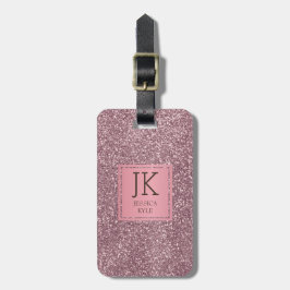 Modern Elegant Rosa Glitter Monogrammed Namn Bagagebricka