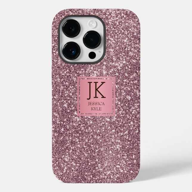 Modern Elegant Rosa Glitter Monogramnamn  (Baksida)