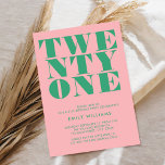 Modern Elegant Rosa Grönt fet 21:a födelsedag Inbjudningar<br><div class="desc">Modern 21:a födelsedagsinbjudan med elegant fet typografi och minimalistisk design i rosa grönt färg.</div>