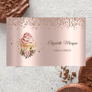 Modern Elegant Rosa Guld Diamanter Blommig Cupcake Visitkort