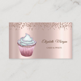 Modern Elegant Rosa Guld Diamanter Cupcake Visitkort