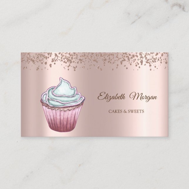 Modern Elegant Rosa Guld Diamanter Cupcake Visitkort (Framsida)