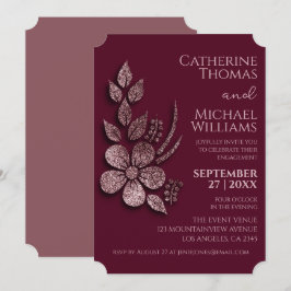 Modern Elegant Rosa Guld Glitter Blommig & Burgund Inbjudningar