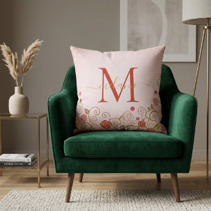 Modern Elegant Rosa Guld Glitter Monogram Skrift Kudde