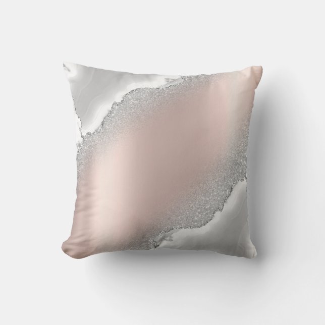 Modern Elegant Rosa Guld Glitter Silver Marmor  Kudde (Framsida)