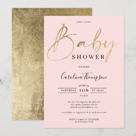 Modern elegant rosa guld-skript, babydusch inbjudningar