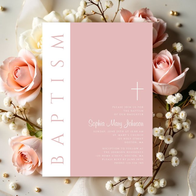 Modern Elegant Rosa Kors Flicka  Inbjudningar (Modern Elegant Blush Pink Cross Girl Invitation)