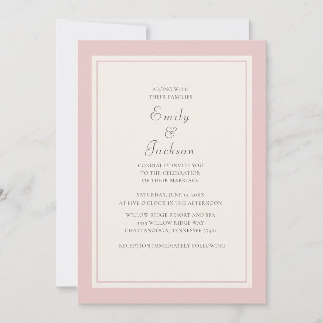 Modern Elegant Rosa Kräm Bröllopsinbjudan Inbjudningar (Framsida)