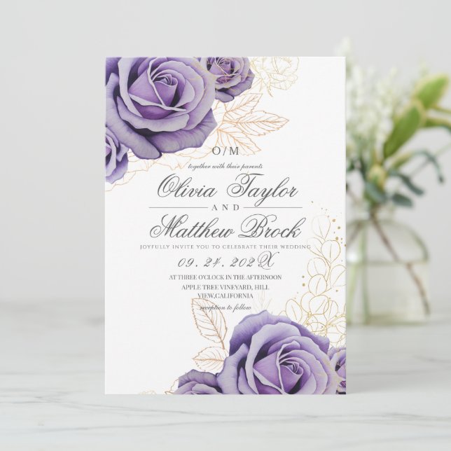 Modern & Elegant Rosa Lila Blommig Bröllop Inbjudningar (Stående Fram)