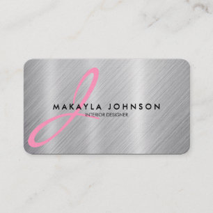 Modern & elegant rosa Monogram borstat aluminium Visitkort