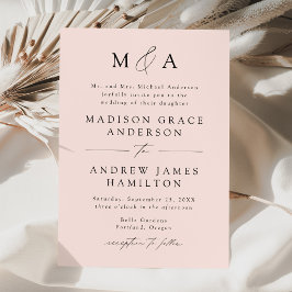 Modern Elegant Rosa Monogram Bröllop Inbjudningar