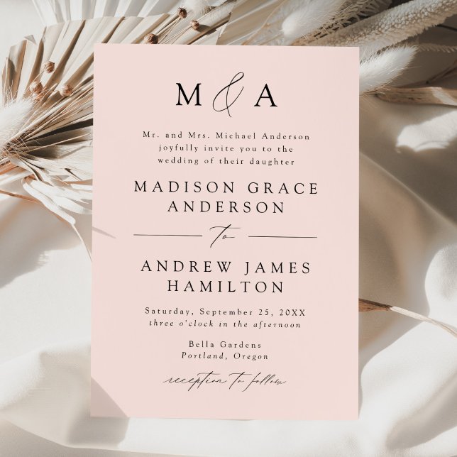 Modern Elegant Rosa Monogram Bröllop Inbjudningar (Skapare uppladdad)