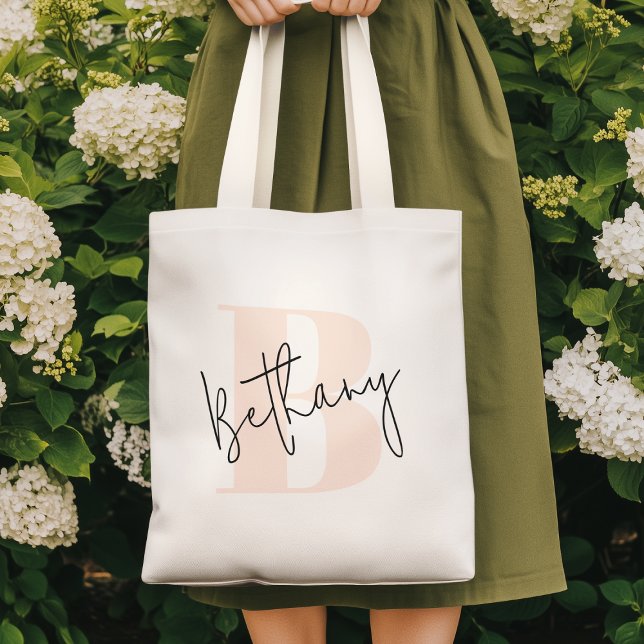 Modern Elegant  Rosa Monogram Tygkasse (Skapare uppladdad)