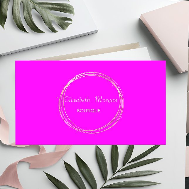 Modern Elegant Rosa Neon Guld Cirkel Visitkort (Skapare uppladdad)