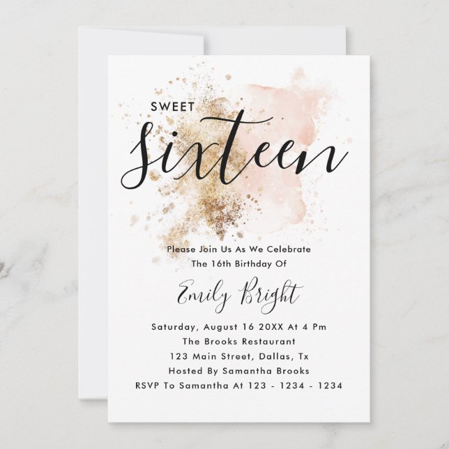 Modern Elegant Rosa och Guld Skriptapp 16 Inbjudningar (Framsida)