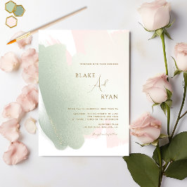 Modern, Elegant, Rosa och Sage Bröllop Inbjudningar