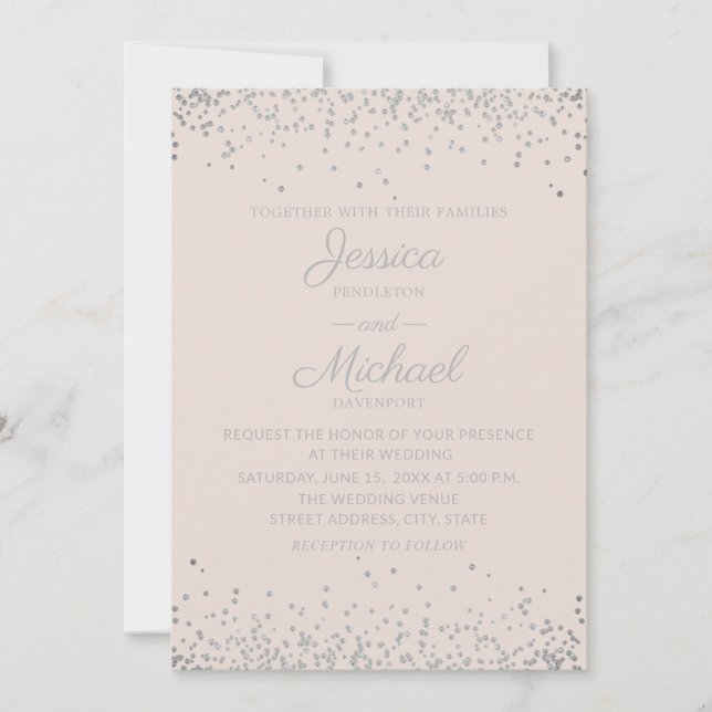 Modern Elegant Rosa och Silver Glitter Bröllop Inbjudningar (Framsida)