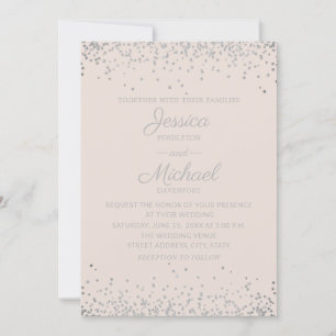 Modern Elegant Rosa och Silver Glitter Bröllop Inbjudningar