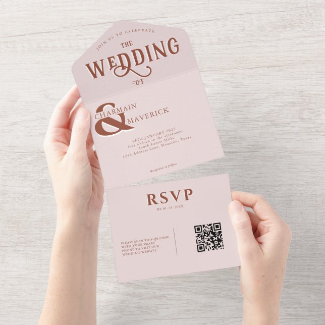 Modern Elegant  Rosa QR-kod Bröllop (Avrivbar del)