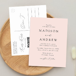 Modern Elegant Rosa QR-kod Bröllop Inbjudan Vykort