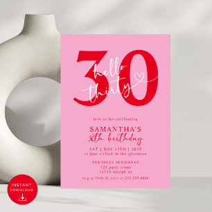 Modern Elegant Rosa Red Hej Party Inbjudningar