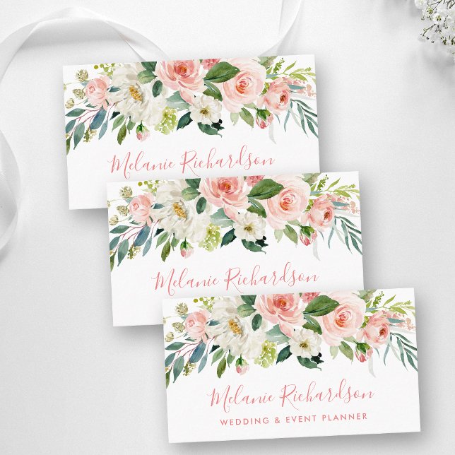 Modern Elegant Rosa Rodnad Grönska Blommig Visitkort (Customize to change text size, color or text style.)