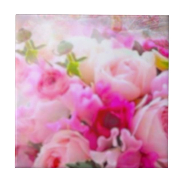 Modern elegant - rosa ros designad keramisk platta kakelplatta (Framsidan)