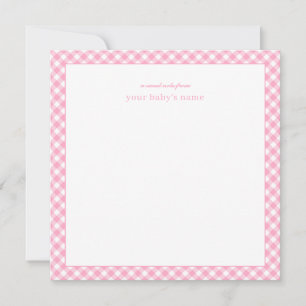 Modern Elegant Rosa Rutigt Baby Nya Barn Rum Notko Anteckningskort