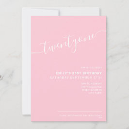 Modern Elegant Rosa Script 21:a födelsedag Inbjudningar