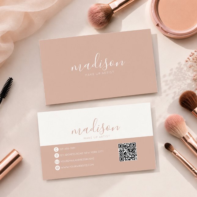Modern Elegant Rosa Skript QR-kod Visitkort (Skapare uppladdad)