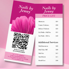 Modern Elegant Rosa White Blommigt Nagel Pris List Reklamkort
