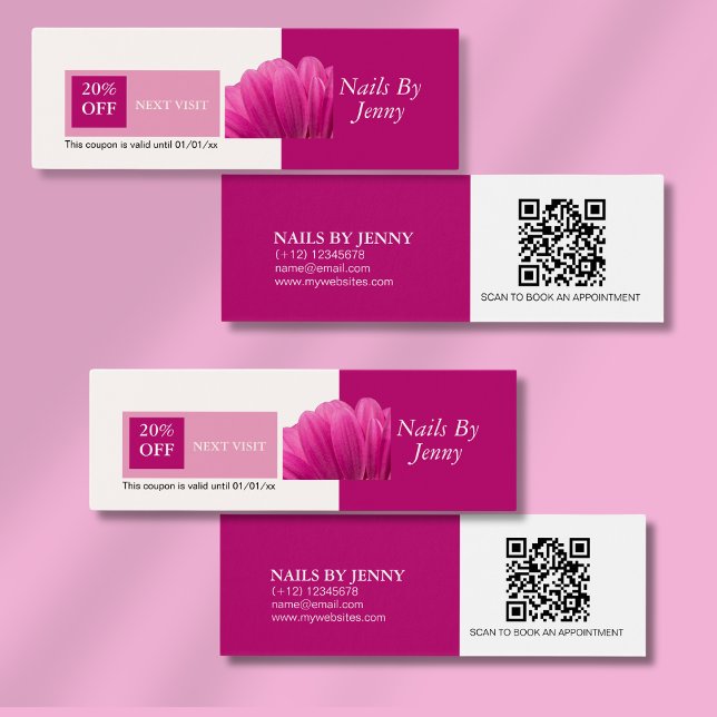 Modern Elegant Rosa White Blommigt Nagel Rabatt Litet Visitkort (Skapare uppladdad)