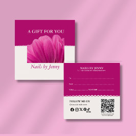 Modern Elegant Rosa White Blommigt Nail Salon Gift Fyrkantigt Visitkort