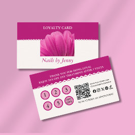 Modern Elegant Rosa White Blommigt Nail Salon Lojalitetskort