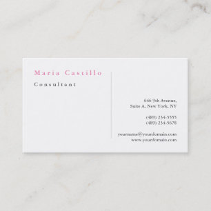 Modern Elegant Rosa White Minimalist Plain Visitkort