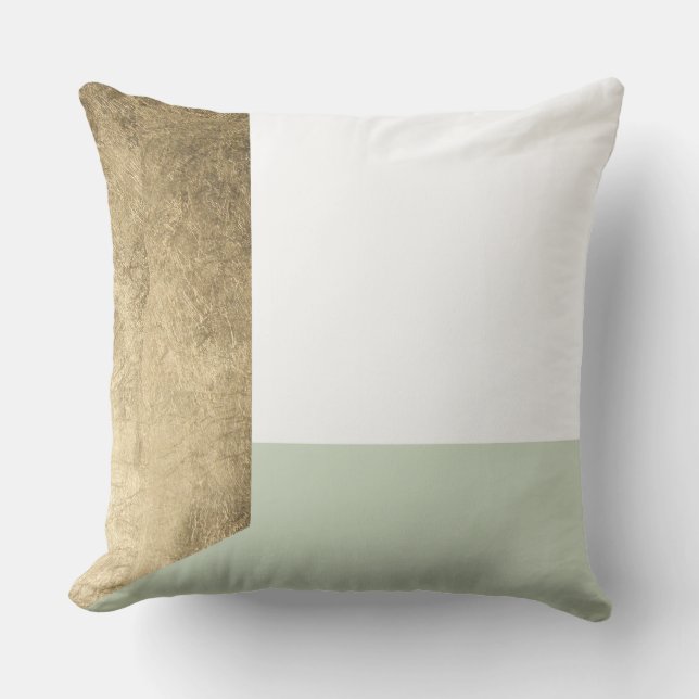 Modern elegant rosagrön guldfärgad geometrisk kudde (Framsida)