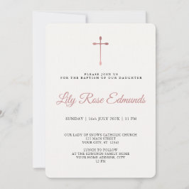 Modern Elegant Rose Gold & Blk Baptism  Inbjudningar