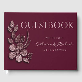 Modern Elegant Rose Gold Glitter Floral & Burgundy Gästböcker
