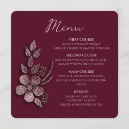 Modern Elegant Rose Gold Glitter Floral & Burgundy Meny