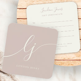 Modern Elegant Rose Pink Ivory Gift Certificate Fyrkantigt Visitkort